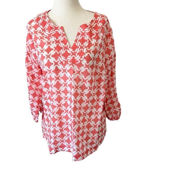 Talbots Petites Cotton Tunic Coral and White Coastal MP - Picture 1 of 7